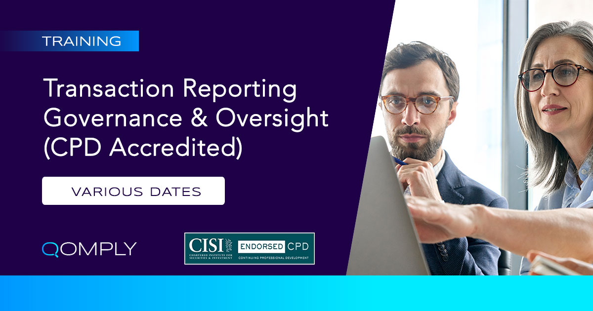 Qomply Transaction Reporting Governance and Oversight Training Banner